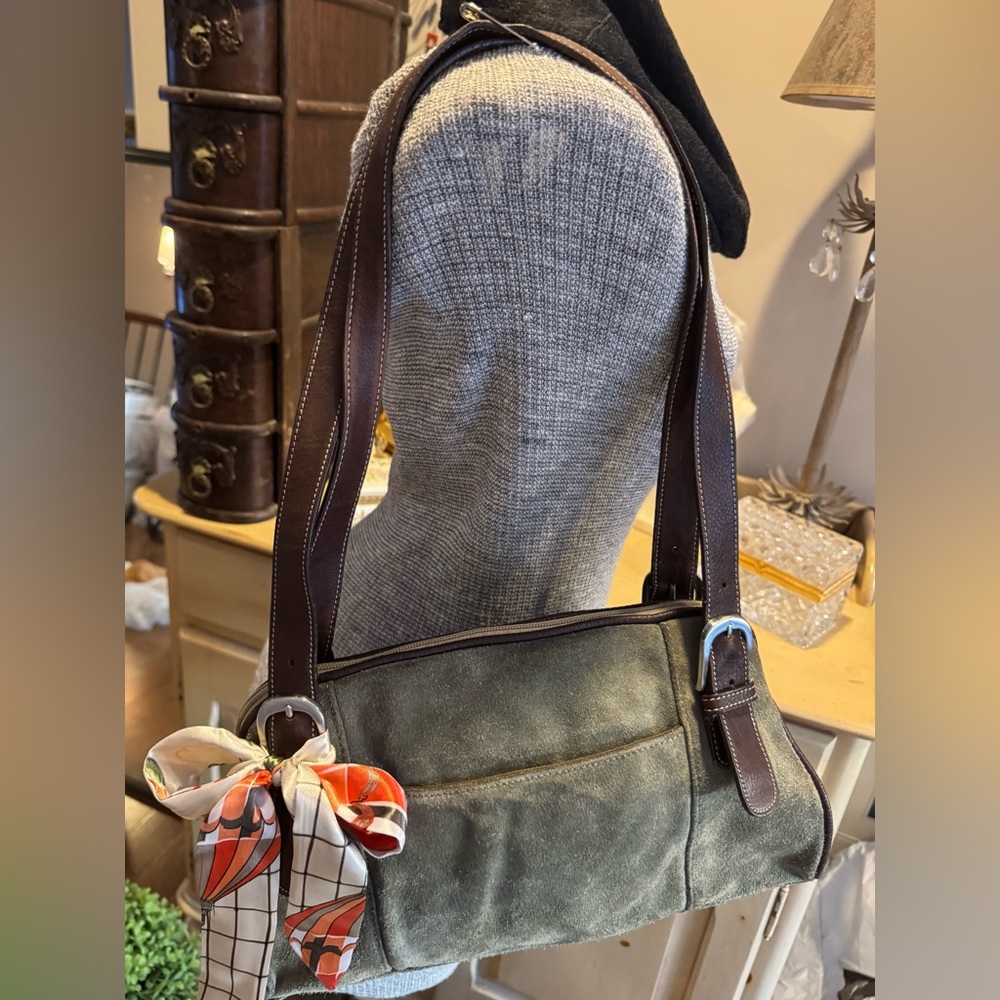 Tignanello  Green Suede and Leather    Shoulder Bag